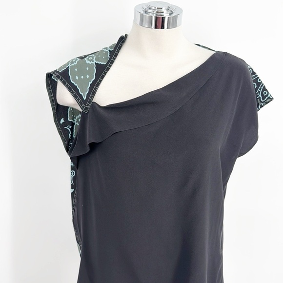 ETRO Paisley silk Handkerchief Blouse Top Size 46 Medium size 10 Gray Green - Picture 3 of 14